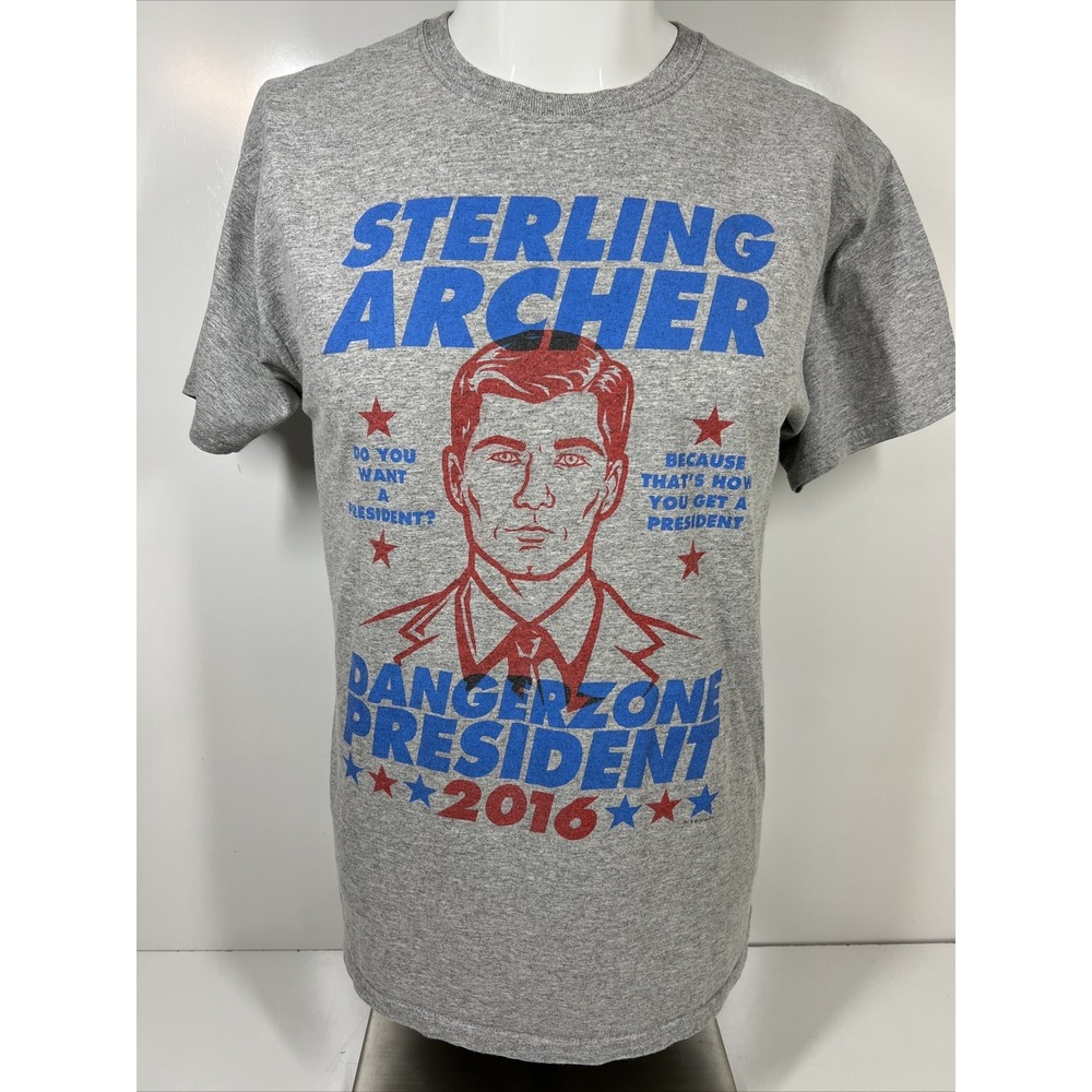 EUC 2016 Sterling Archer For President Gray Lightweight T‎ Shirt Unisex SZ M